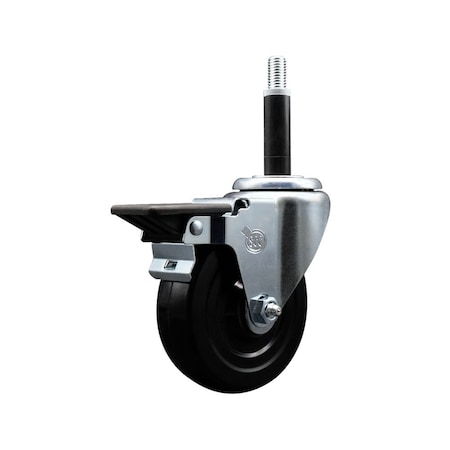 Service Caster 4'' Hard Rubber Swivel 3/4'' Expanding Stem Caster with Brake SCC-EX20S414-HRS-PLB-34